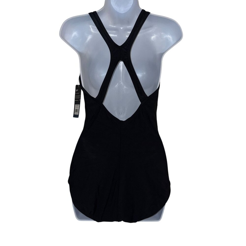 NWT Speedo PowerFlex Ultraback One Piece Swimsuit Womens 12 Black White Solid - Picture 4 of 7